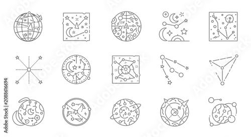 Tablou pe pânză Cosmic Icons Set: Celestial Bodies, Constellations, Planets, Stars, Astrology