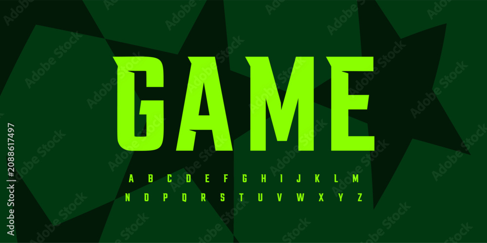 Fototapeta premium Bold Sporty Font with Sharp Edges and Strong Style, Perfect for Sports League Headlines, Poster and Title with Champion Theme, Team Jersey and T-shirt letters. Vector typeset.