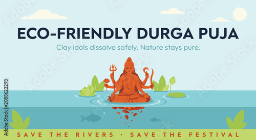 Bild auf Leinwand Eco friendly durga puja poster with clay idol dissolving in river water