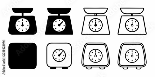 Tableau sur toile Weighing Scale Icons Black And White Line Art Set On White Background