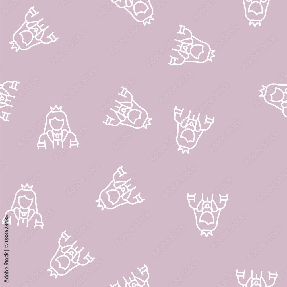 Obraz premium princess fairy tale vector line seamless pattern princess fairy tale sign illustration