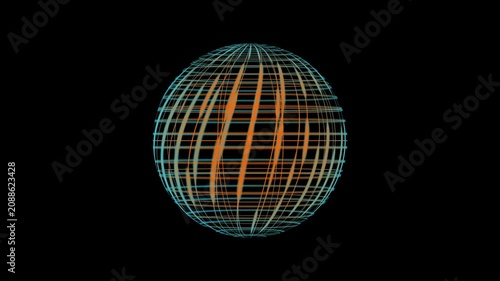 Abstract glowing sphere made of colorful wireframe lines on a black background representing global technology and digital connection