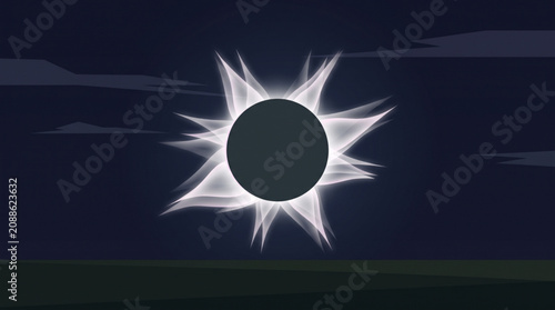 Fényképezés Minimalist Vector Illustration of a Total Solar Eclipse with Stylized Corona ove