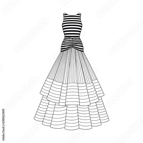 Fotografía Fashion illustration of a sleeveless striped bodice gown with a full tiered and pleated skirt design
