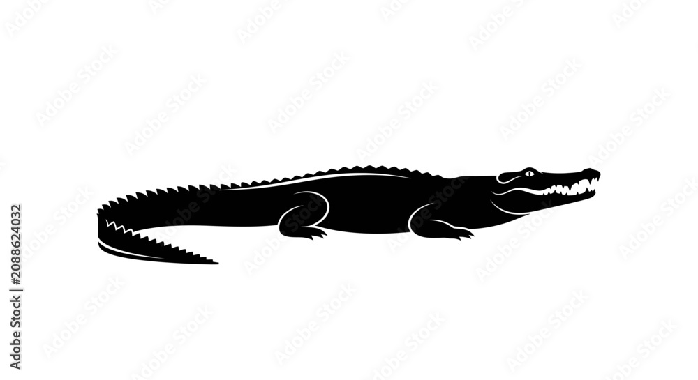 Fototapeta premium A large alligator is resting on land in a natural environment.