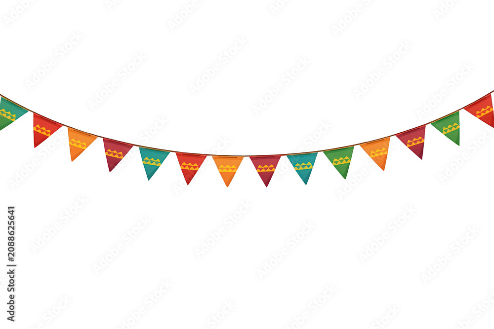 Fototapeta premium Colorful festival bunting flags decorating celebration with folk patterns on transparent background