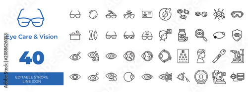 Fotografía Eye Care and Vision Line Icons Set