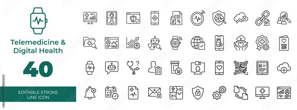 Φωτογραφία Telemedicine and Digital Health Line Icons Collection