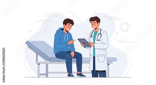 Doctor and Patient Consulting in Modern Medical Office with Tablet Technology