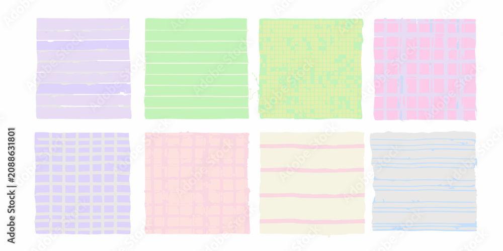 Fototapeta premium Pastel paper textures collection watercolor stripe and grid patterns