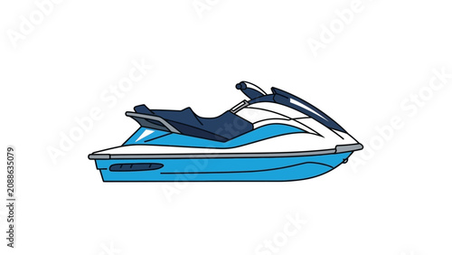 A blue and white jet ski is shown on the water