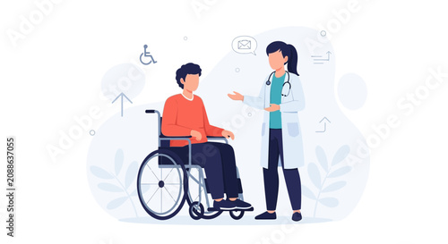 Doctor Consults Patient in Wheelchair - Healthcare Illustration