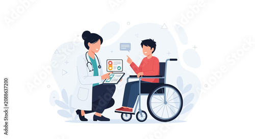 Doctor Consulting Patient in Wheelchair, Healthcare and Medical Consultation Concept