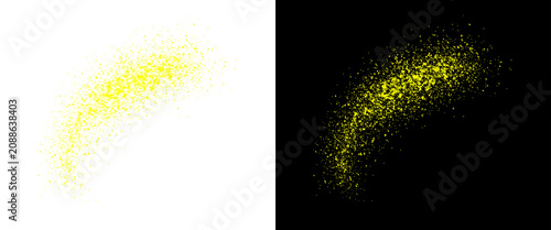 Gold glitter spray texture on white and black background, yellow dust explosion effect, sparkling metallic powder splash for festive design png