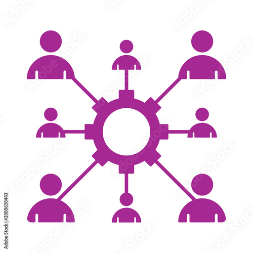 Purple network diagram with people icons isolated on transparent background