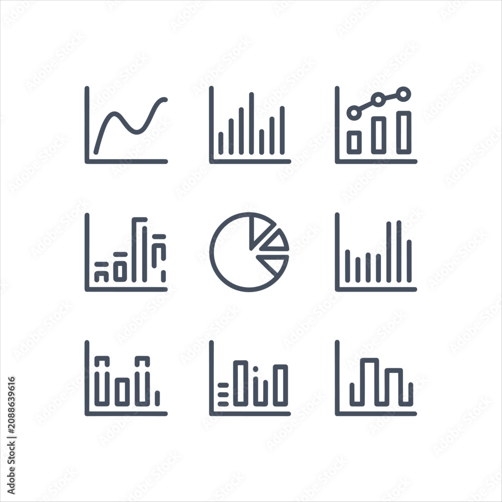 Obraz premium Business Analytics Icon Set with Graphs Charts and Financial Data Vector Illustration
