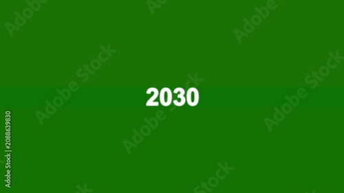 Dynamic scrolling progression timeline animation of 2018 to 2030 years. Scrolling Timeline 2030 Text Animation on Black Background. Vertical Progression from Past. white text color