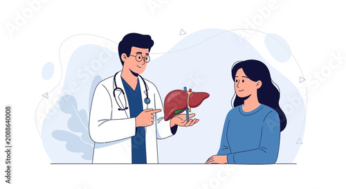 Doctor Explaining Liver Anatomy to Patient, Medical Consultation, Healthcare and Science Illustration