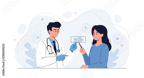 Doctor Explaining Medical Test Results to Patient, Microscopic View