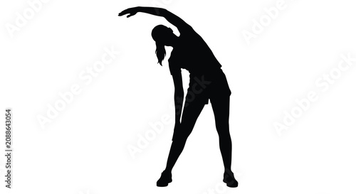 Konstfotografi Silhouette of a woman stretching black shape on white background
