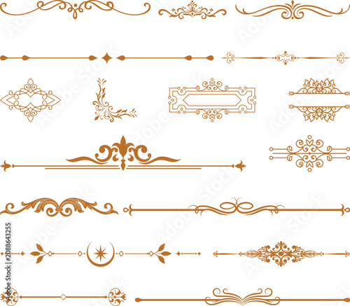 Elegant vintage decorative divider collection featuring ornamental flourishes, filigree borders and classic line separators. Luxury vector design elements for invitations.