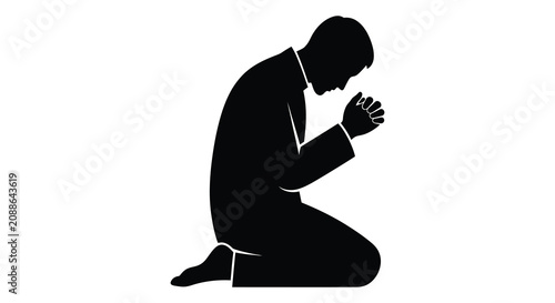 Fotografija Kneeling man silhouette against a white background simple graphic design