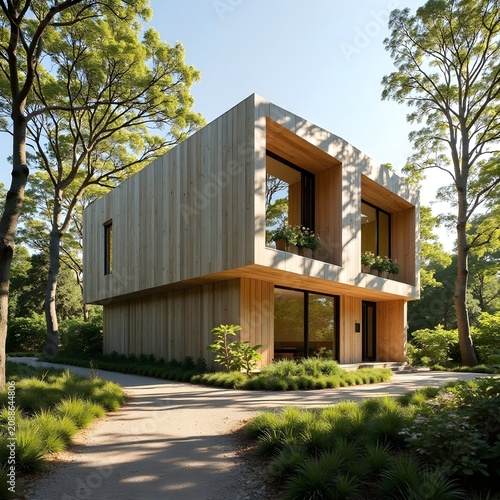 A passive house with large south-facing windows and thick natural insulation, ultra-energy efficient and bathed in natural light.