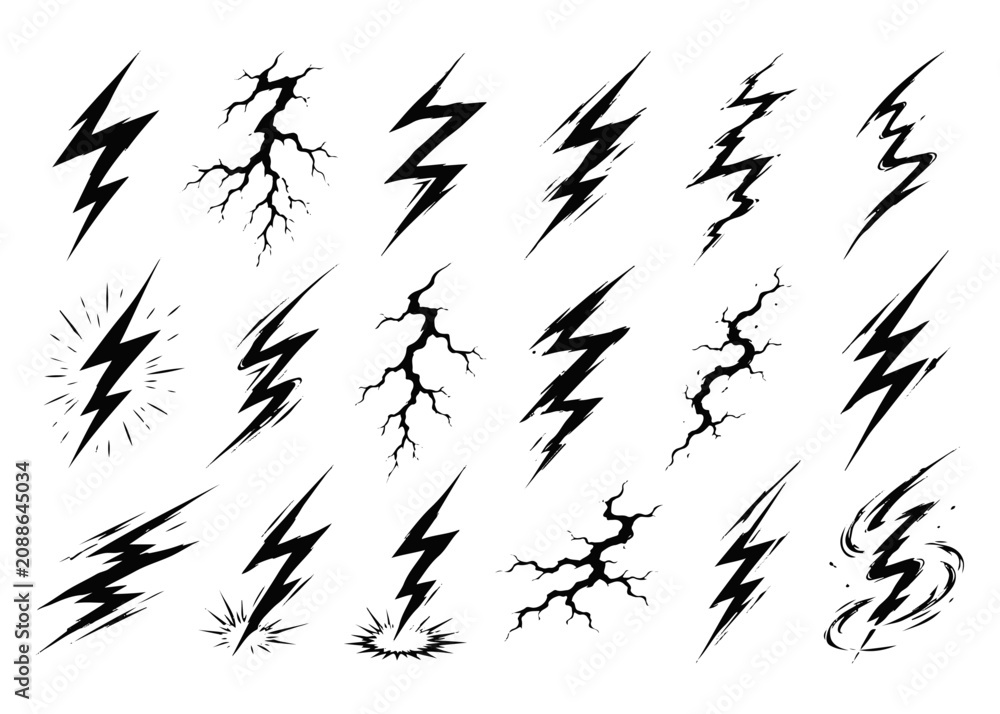Fototapeta premium Lightning brush set. Set of hand drawn brushes on a white background
