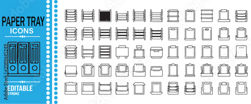 Office Filing Trays and Document Holder Outline Icons
