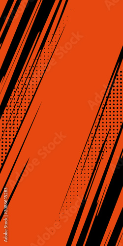 Neon orange and black halftone dots grunge texture background. Dots pop art comic sport style. Vector template vertical background for football, basketball, baseball, tennis, rugby, bicycling. EPS10
