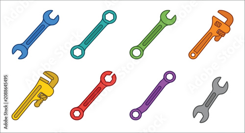 Konstfotografi Assorted Wrenches And Spanners Colorful Vector Illustration On A White Backgroun