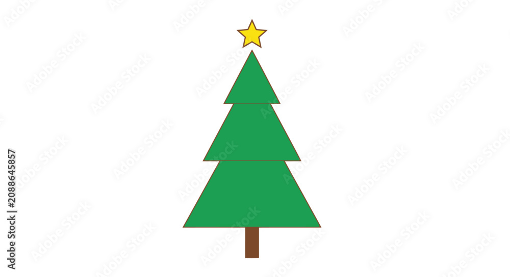Fototapeta premium Stylized green christmas tree with yellow star decoration isolated on white