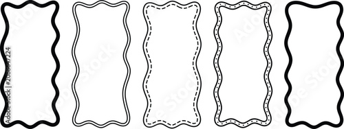 Set of five decorative wavy rectangular vector border frames for labels and stationery design
