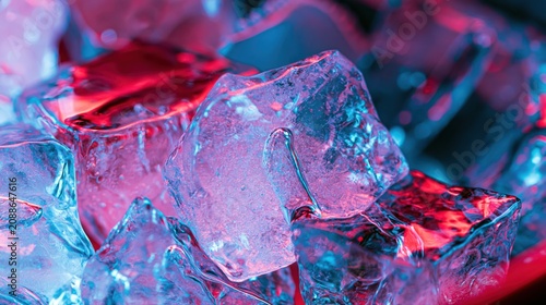Colorful Ice Cubes Macro With Red And Blue Neon Light
