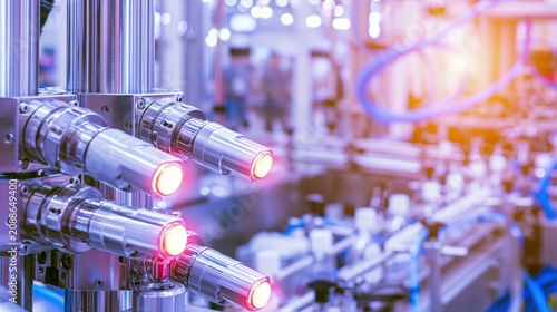 Factory Automation Sensors With Glowing Lights and Metal Connectors