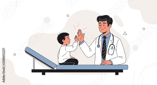 Doctor and Child Giving High Five, Symbolizing Positive Pediatric Care and Trust