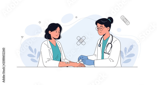 Doctor Administering Injection to Patient, Healthcare Concept Vector Illustration