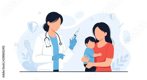 Doctor Administering Vaccine to Child While Mother Holds Kid, Pediatric Healthcare Concept