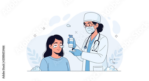 Doctor Applying Eye Drops to Patient with White Eye Patches, Healthcare and Vision Care Concept