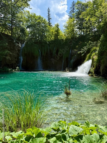 waterfall in the forest. The Plitvice Lakes is the oldest and the largest national park in the Republic of Croatia. 