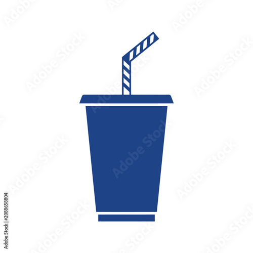 Foto Blue soda cup with striped straw, simple graphic icon for beverage and refreshme