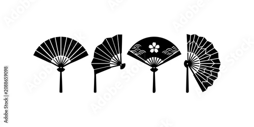 Decorative japanese folding fans silhouette collection with ornate patterns and traditional designs