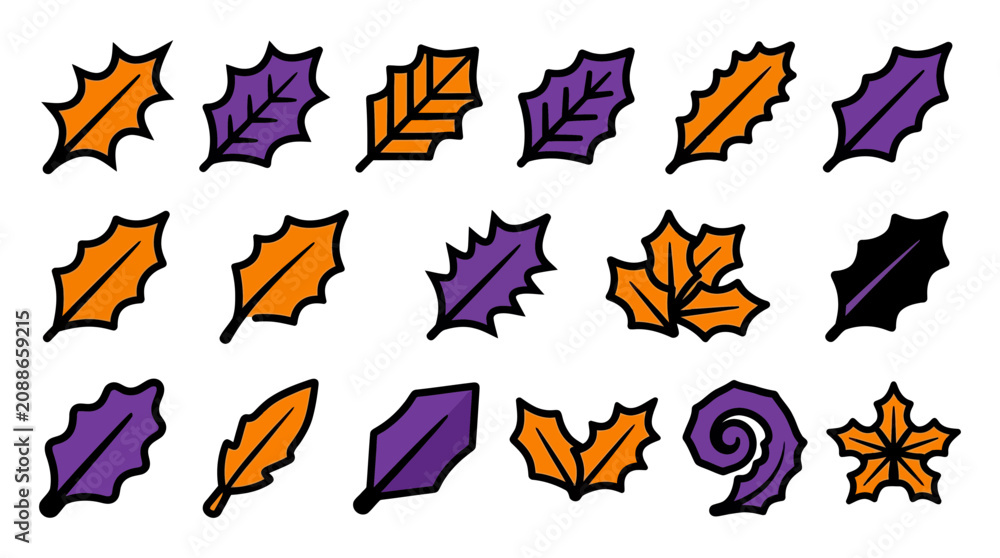 Fototapeta premium Hand drawn style decorative leaf elements for halloween autumn projects with halloween seasonal botanical decoration