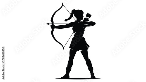 Bild auf Leinwand Female archer silhouette, woman warrior with bow and arrow vector, athletic hunt