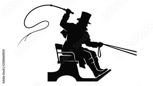 фотографія Vintage carriage driver silhouette, Victorian coachman with whip and top hat, an