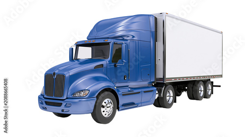 Bild auf Leinwand Blue semi-trailer truck with a white cargo box, isolated on transparent backgrou