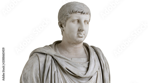 Bild auf Leinwand Marble bust of a Roman emperor wearing a toga, isolated on transparent backgroun