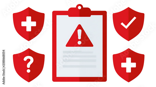 Medical Health Protection and Safety Checklist Icon Set for Healthcare, Insurance, and Alert Concepts on White Background