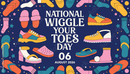 Konstfotografi Colorful illustration celebrating national wiggle your toes day with shoes