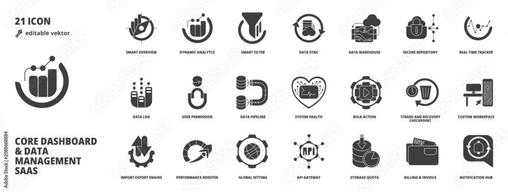 Foto Core Dashboard, Data Management Business  SaaS UI UX Vector Icon Pack Bundle in